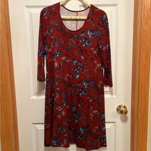Garnet Hill Burgundy Floral Long Sleeve Dress